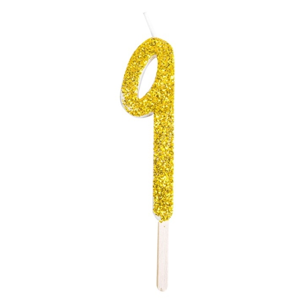 Number Candle - 9 - Glitter Gold